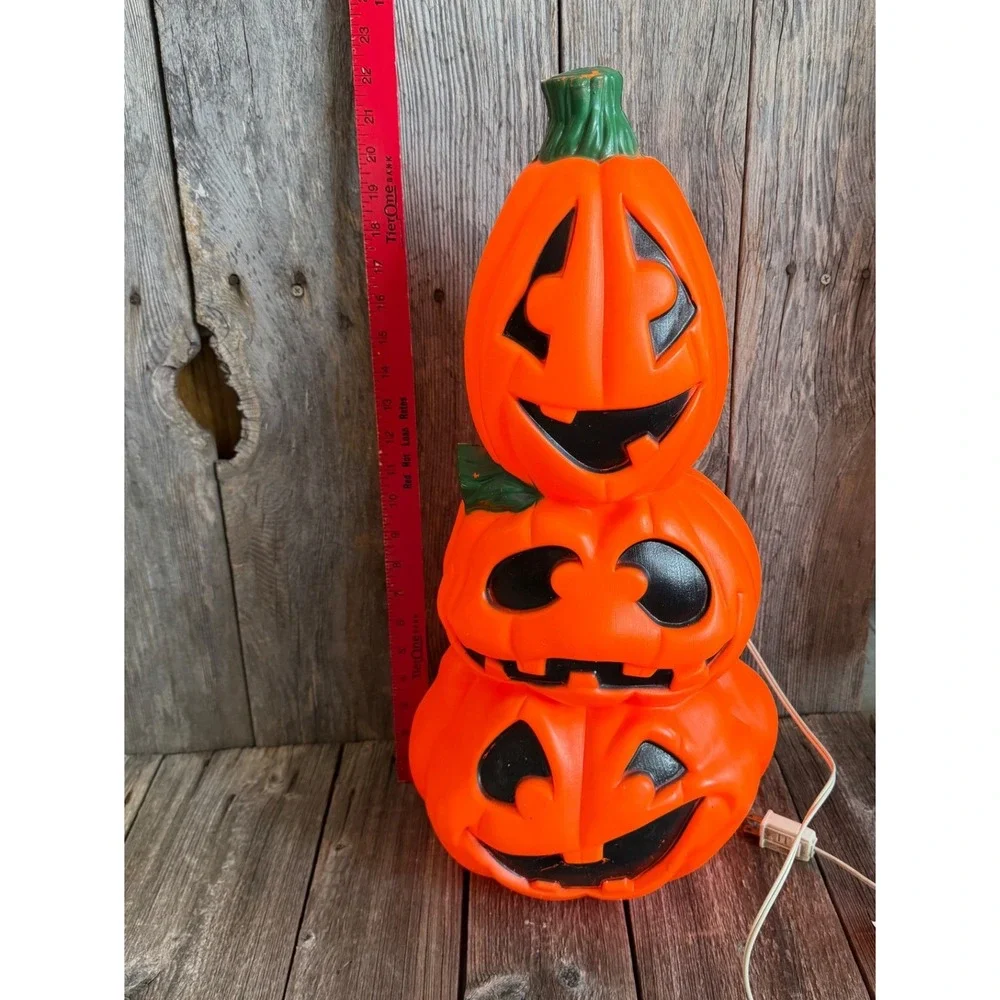 Vintage General Foam Plastics Pumpkin Blow Mold Orange Stacked Jack-O-Lantern